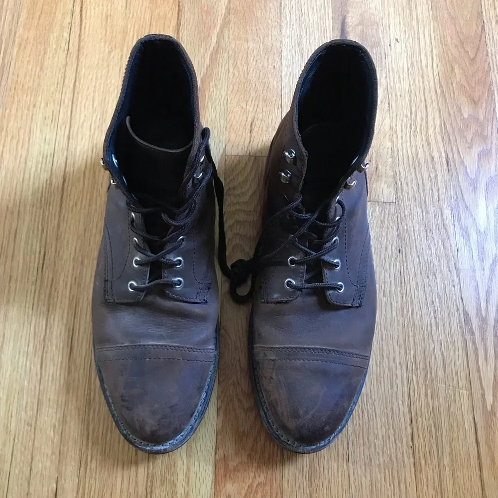 Thursday Boot Company Captain Men's Dark Brown Leather Lace-Up Cap-Toe Boots 9.5